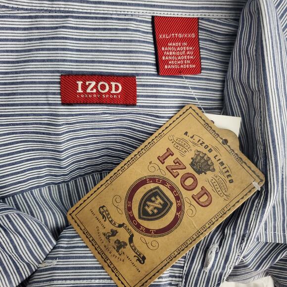 IZOD Buttons Down Man’s Shirt White w/ thin blue strips. - Size 2XL - Picture 4 of 5